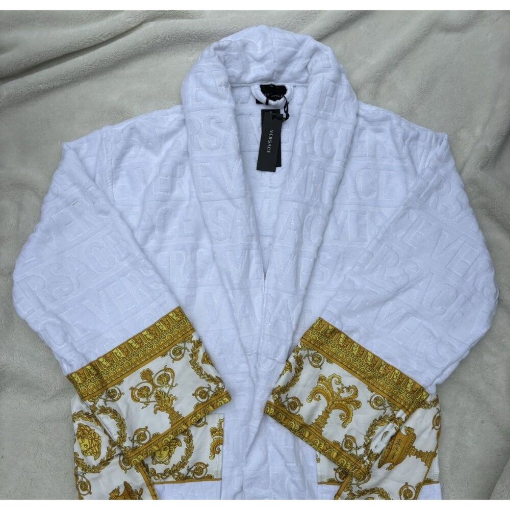 Versace White / Gold Baroque Embossed Robe